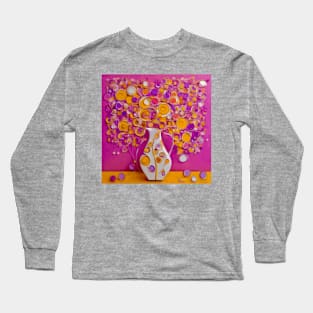 Pink and Gold Still Life Painting in a White Vase Long Sleeve T-Shirt